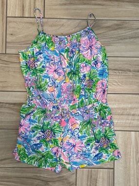 Girls Lily Pulitzer Romper - Pink, Green & Blue